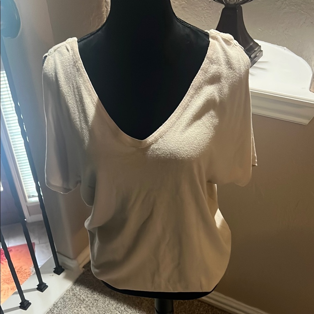 Joseph A Cream and Black Short Sleeve Relaxed Tee